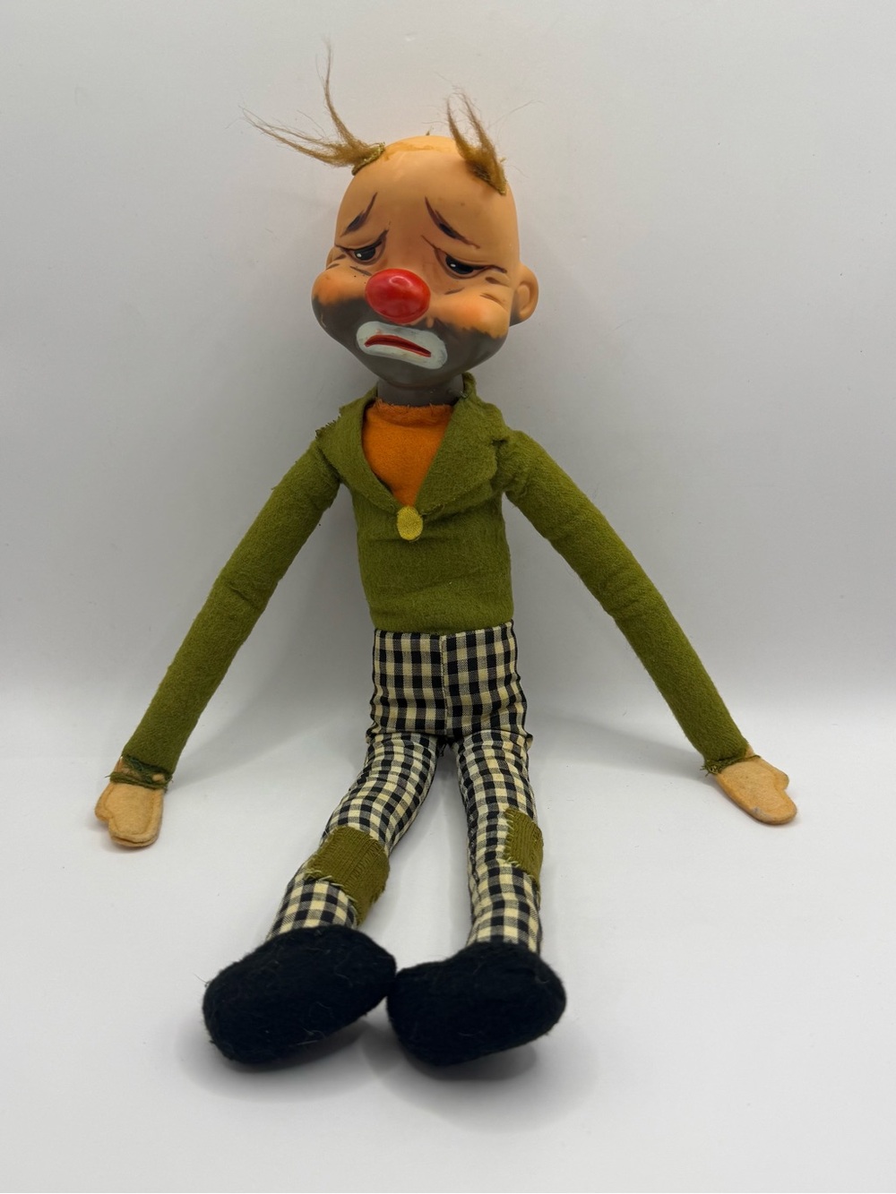 Vintage 1967 KAMAR Made in Japan Hobo Sad Clown Doll 14” NO HAT